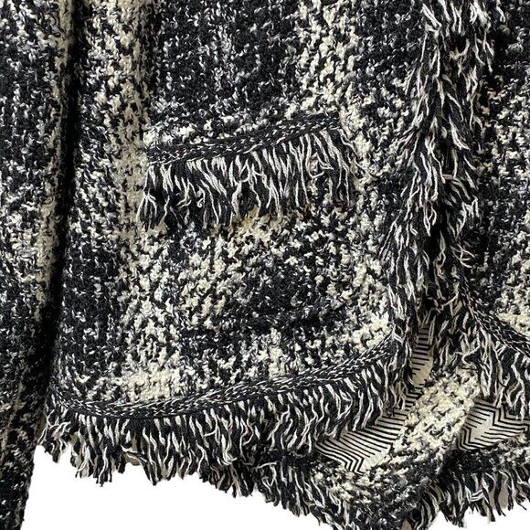 CAROL ANDERSON  Tweed Fringe Blazer Size 2  Luxury Jacket Black Cream - Picture 6 of 11